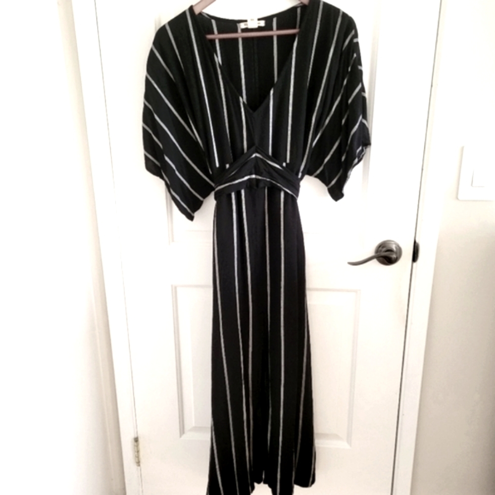 Billabong Forever Fine Black White Stripe Tie Waist Dress Size Small
